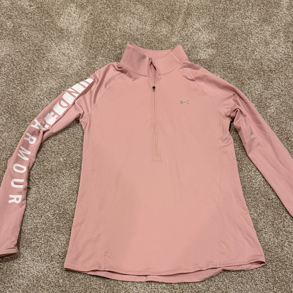 Under Armour Fitted Coldgear 1/2 Zip Jacket Thumbholes Pink Women Medium Fitted